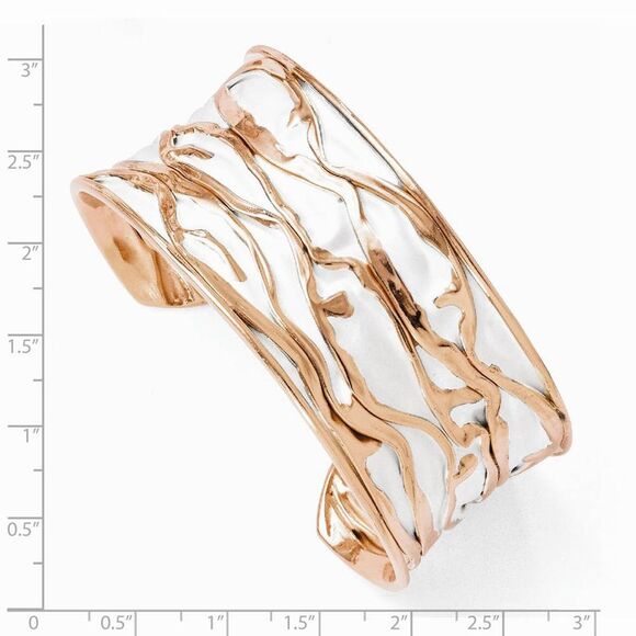 30mm Rose Gold Tone Plated Sterling Silver Concave Crinkle Cuff Brac. - Picture 2 of 2